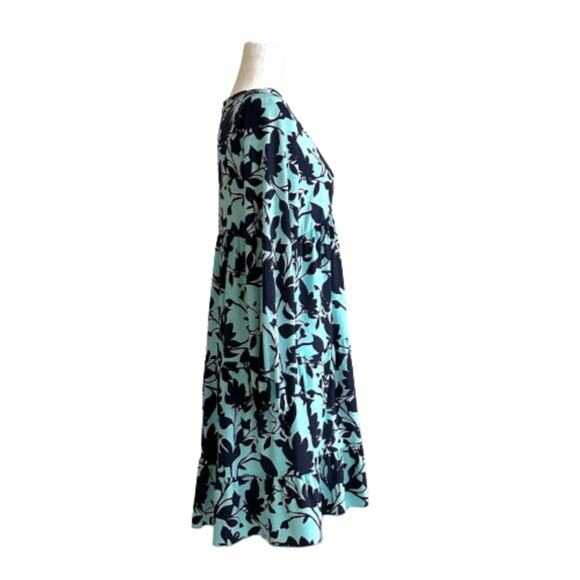 Honeyme Dress Light Blue Navy Floral Print Boho V-Neck Long Sleeve Tiered Small - Picture 4 of 12
